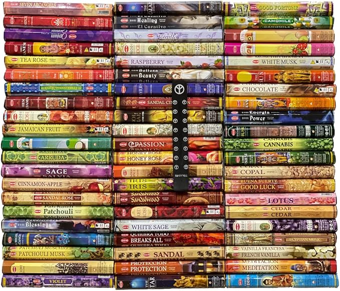 Hem Incense Sticks Variety Pack of 12 Randomly Selected Hexa Fragrances and Incense Stick Holder Bundle Total 240 Sticks