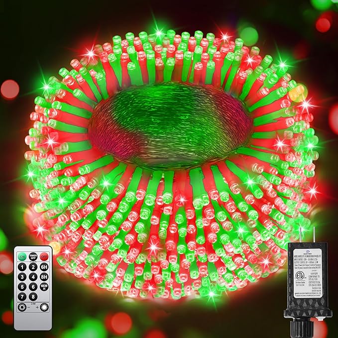 355FT 900 LED Red Green Christmas Lights, Extra Long Outdoor String Lights Waterproof, Timer & Memory, 8 Modes Dimmable Plug in Fairy Light for Outside Tree Patry Holiday Indoor Xmas Decorations