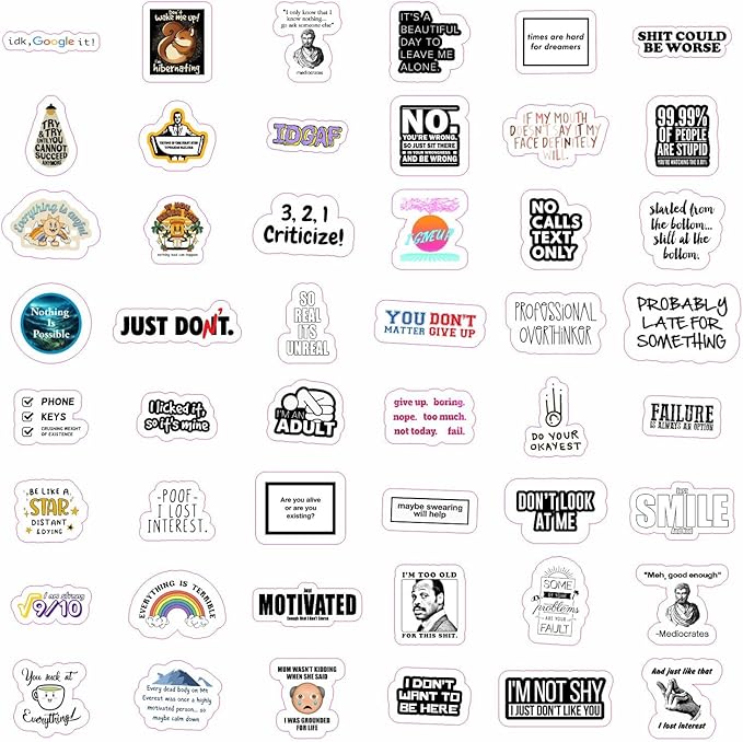 BulbaCraft 100Pcs Snarky Stickers, Sarcastic Stickers - Demotivational Decals for Water Bottle and Laptop - Unmotivational Decals, Gifts for Women & Men