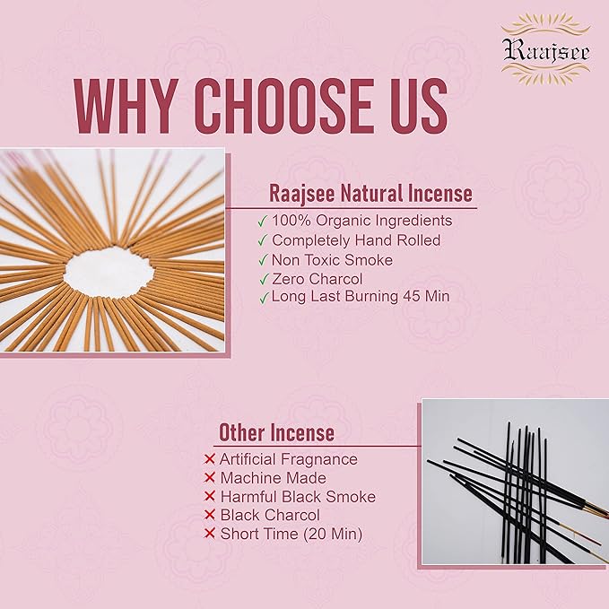 Raajsee Japanese Rose Incense Sticks 100 Gm Pack-100% Pure Organic Natural Hand Rolled Free from Chemicals-for Church,Aromatherapy,Relaxation,Meditation & Sensual Therapy