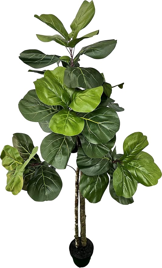 Cypress & Alabaster Handmade 5ft Fiddle Leaf Fig Ficus Lyrata Artificial Tree with Ethically Sourced Real Wood Trunks, Hypoallergenic, 5-Foot, Green
