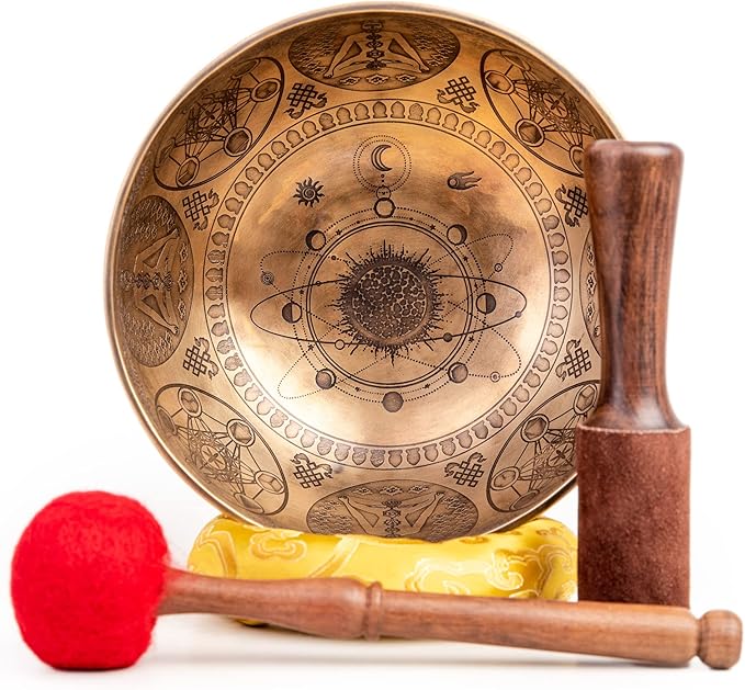 Large Tibetan Singing Bowl Set - 9" Master Healing Grade For Sound Bath Chakra 7 Metal Meditation Yoga By Himalayan Bazaar