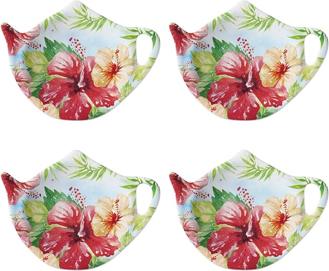 Supreme Housewares Hibiscus Tea Bag Holders, Teapot Shaped Tea Bag Coasters Spoon Rests Saucer Seasoning Dish Set, Multicolor, 4 x 3 Inch, Set of 4