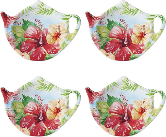 Supreme Housewares Hibiscus Tea Bag Holders, Teapot Shaped Tea Bag Coasters Spoon Rests Saucer Seasoning Dish Set, Multicolor, 4 x 3 Inch, Set of 4