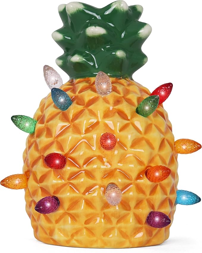 Milltown Merchants Ceramic Night Light - Plugin Vintage Tree with Lights - Mini Decorative Tree (Pineapple)