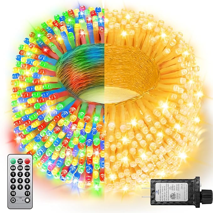 355FT 900LED Color Changing Christmas Lights, Extra Long Outdoor String Lights Waterproof, Timer & Memory, 8 Modes Dimmable Plug in Fairy for Outside Tree Wedding Patry White to Multicolor