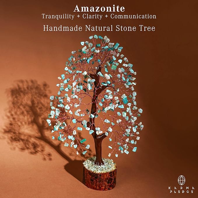 Crystal Tree of Life Amazonite Healing Crystal Trees for Home & Office Decoration, Handmade Crystal Money Bonsai Trees for Positive Energy, Good Luck, Christmas Decor, Birthday Gifts for Women, Mom