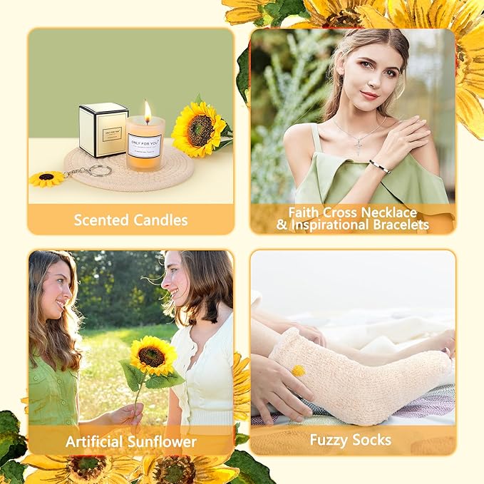 14PCS Sunflower Gifts Sending Sunshine Box, Self Care Gifts Get Well Soon Gifts Basket for Women, Relaxing Spa Gifts Care Package w/Blanket Mothers Day Gifts for Mom Wife, Girlfriend, Sister, Her