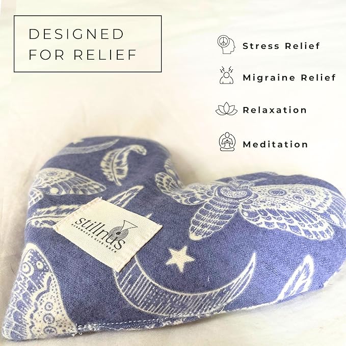 Butterfly Heart Eye Pillow for Women – Lavender + Flaxseed – Grounding Weighted Compress for Meditation, Sleep & Stress Relief – Indigo Calm Pattern – Sensory Wellness Gift