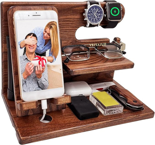 Mobile Phone Stand - Birthday Gifts for Men,Gift for Dad from Daughter from Son, Nightstand Organizer for Men - Cell Phone Stand (Brown)