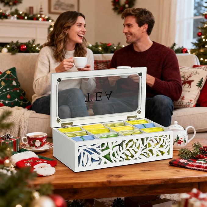 handrong Tea Box Organizer,Wood Tea Organizers and Storage,12 Compartments Teas Bag Organizers,Teas Bag Holder Organizer,Wooden Storage Box for Countertop Kitchen Cabinet Pantry