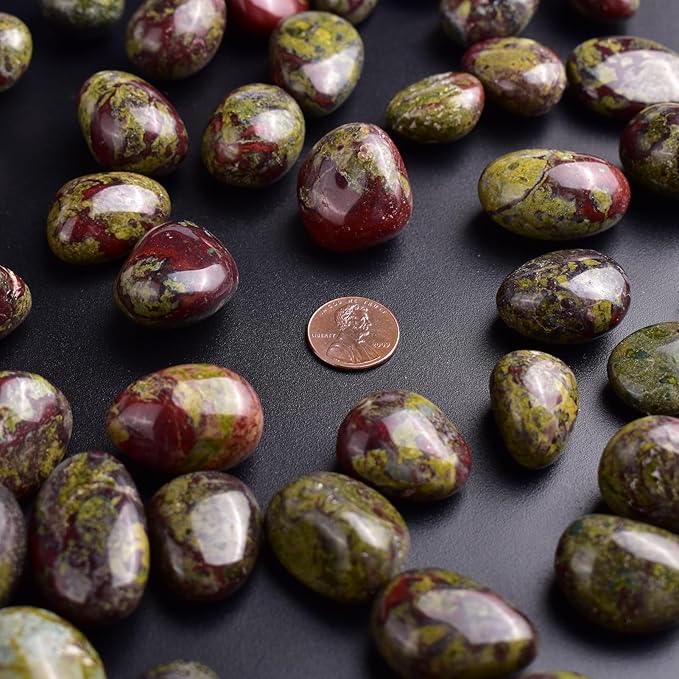 Polished Stone Set Dragon Blood Jasper Crystals, 0.8" Handpicked Tumbled Gemstones Rocks, Pebbles for Reiki, Chakra, Healing, Home Decor