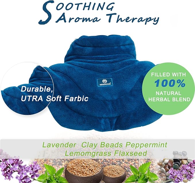 Microwavable Heat Pad for Neck and Shoulders, Weighted Microwave Moist Heating Wrap for Pain Relief Sore Muscle Stress Tension, Heated Wrap with Aromatherapy, Hot & Cold Compress, Grey