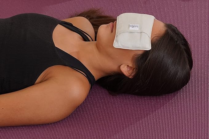 Sacksy Thyme Organic Linen Eye Pillow - Lavender & Flaxseed for Relaxation, Yoga, Stress Relief - Microwavable Heating Pad & Cool Compress - Made in USA - Gifts for Meditation