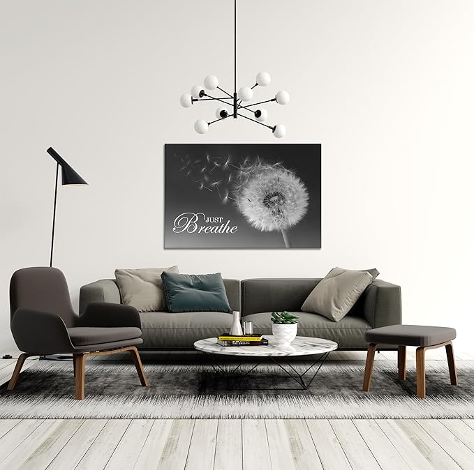 SKASNFAI Just Breathe Wall Art Zen Office Wall Decor Inspirational Yoga Quotes Positive Relax Artwork Picture Black and White Dandelion Posters Print for Meditation Room (12L x 16W)