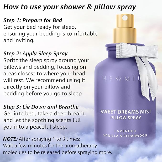 Sweet Dreams Sleep Pillow Spray Lavender Vanilla Cedarwood Essential Oils Aromatherapy Mist Calming Stress Relief Bedtime Shower Spray Self Care Gift