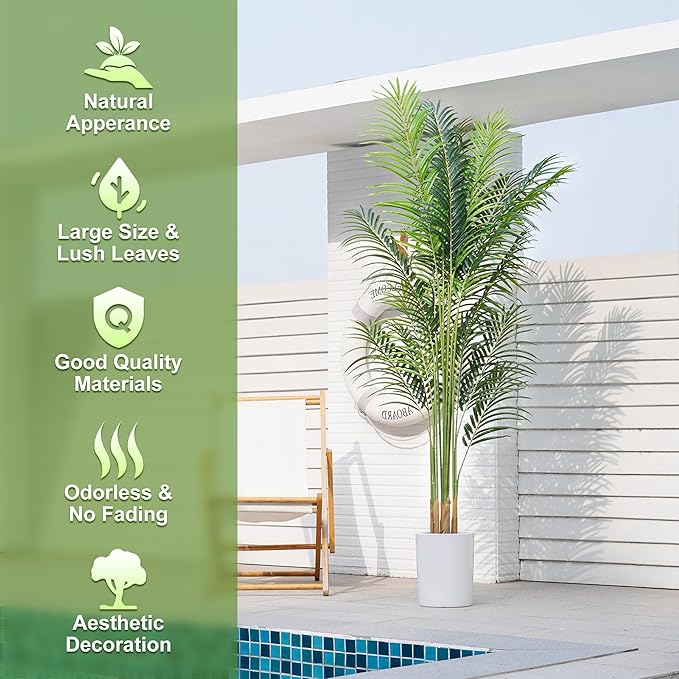 Artificial Palm Tree 7.2Ft Tall Large Fake Plant Indoor Decorative Faux Silk Green Potted Plants for Office Living Room Outdoor Home Decor (2 Pack)