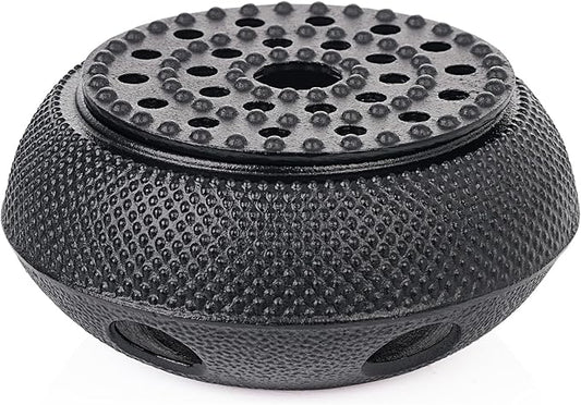 Sungmor Black Cast Iron Teapot Warmer - Japanese Tea Heater Base with Candle Holder, Heat Retaining Stand for Tetsubin or Glass & Ceramic Teapots