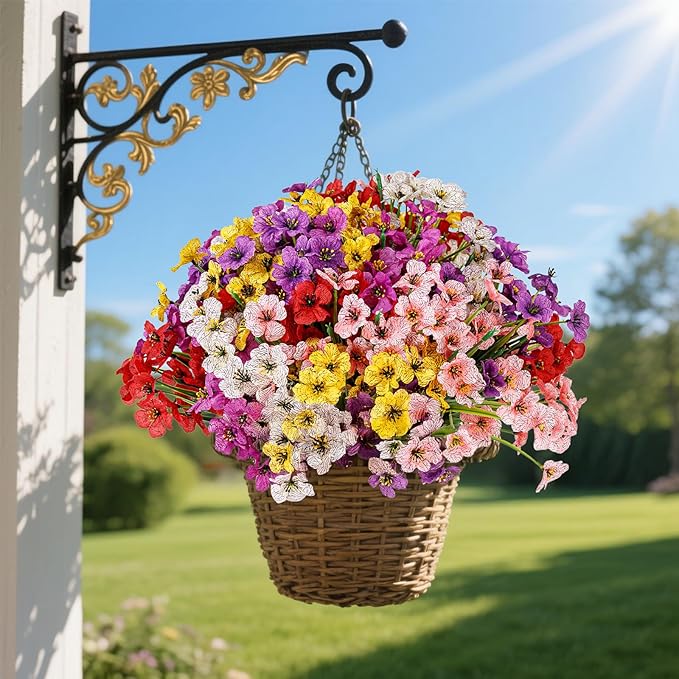 24 Bundles Artificial Flowers for Outdoor Indoor Garden Home Decoration, Plastic Flowers Decoration,Artificial Plants for Indoor Outside Garden Home Wedding Farmhouse (Mix 6 Color)