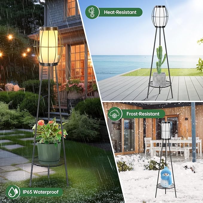 Outdoor Solar Lights with Plant Stands, 37" Metal Solar Powered Outdoor Floor Lamp Waterproof Auto On/Off, Outdoor Floor Lamps for Yard Deck Patio Porch Walkway Driveway Garden Decor