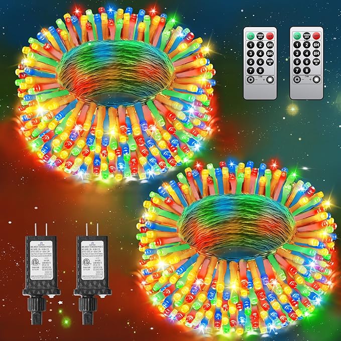 Multicolor Christmas String Lights,Total 250FT 760 LED Indoor Outdoor Clear Wire, Christmas Lights for Bedroom, Timer & Memory, Plug in Fairy Lights for Tree Outside Xmas Holiday Decorations