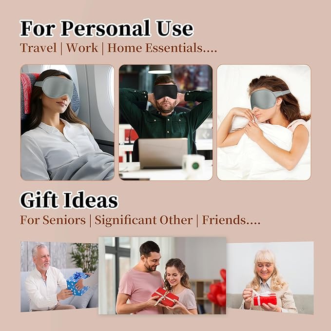 3D Sleep Mask for Men&Women, 2 Pack Contour Eye Masks for Sleep, Side Sleeping Mask for Men&Women, Blackout Eye Mask for Sleeping Eye Mask, Airplane Travel Essentials, Meditation Black & Silver-Gray