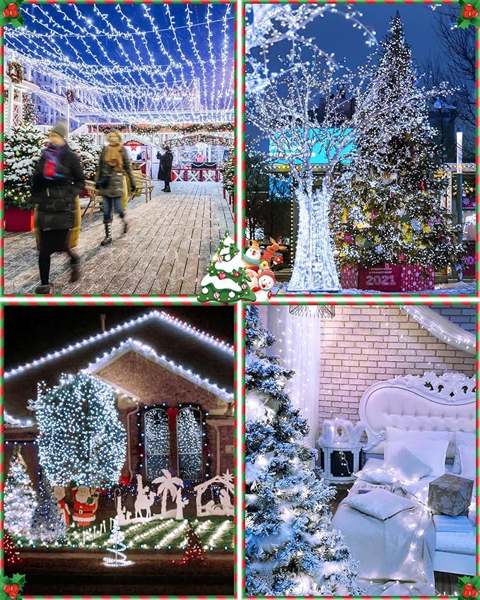 Cool White Christmas Lights Outdoor Total 710FT 1800 LED, 2 Packs 900 LED String Waterproof, Timer & Memory, 8 Modes Dimmable Plug in Fairy for Outside Tree Holiday Party Wedding Decor