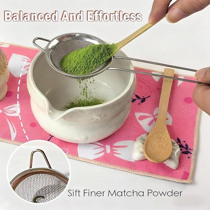 Matcha Whisk Set, 8 PCS Ceramic Set Includes 15-OZ Matcha Bowl with Spout, Bamboo Tea Whisk and Stand, Scoop and Spoon. Matcha Kit for Matcha Lovers and Beginners (white)