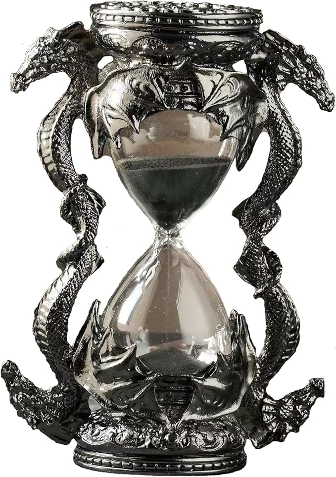 Mythical Fantasy Dragon Sandglass Sand Timer, Gothic Decorative Statue - Unique Vintage Classic Hourglass Timer, Desk Home Decor Gift, 6-inch, Single 15 Minutes (Black Dragon)