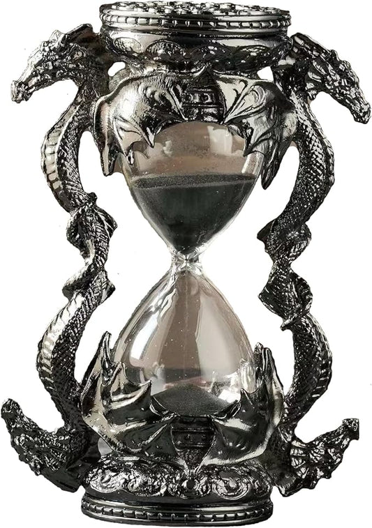 Mythical Fantasy Dragon Sandglass Sand Timer, Gothic Decorative Statue - Unique Vintage Classic Hourglass Timer, Desk Home Decor Gift, 6-inch, Single 15 Minutes (Black Dragon)