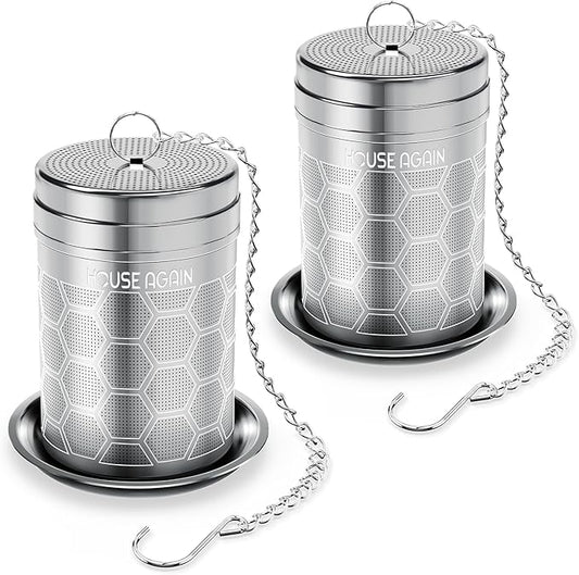 House Again 2 Pack Tea Infusers, Extra Fine Mesh Tea Strainers for Loose Tea, Updated Slim Threaded Lid & 304 Stainless Steel, Filter Bags Diffusers, Loose Leaf Tea Steeper for Brew Tea Spices