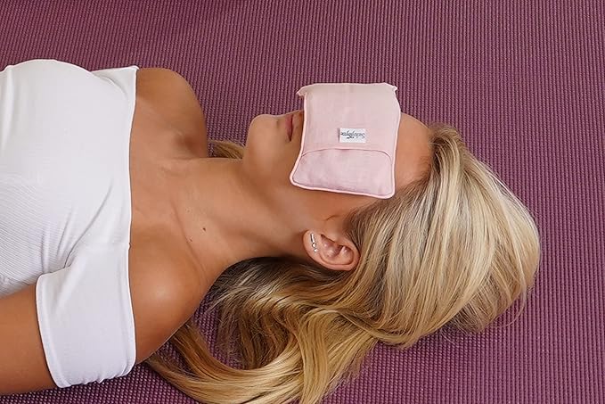 Sacksy Thyme Organic Linen Eye Pillow - Lavender & Flaxseed for Relaxation, Yoga, Stress Relief - Microwavable Heating Pad & Cool Compress - Made in USA - Gifts for Meditation