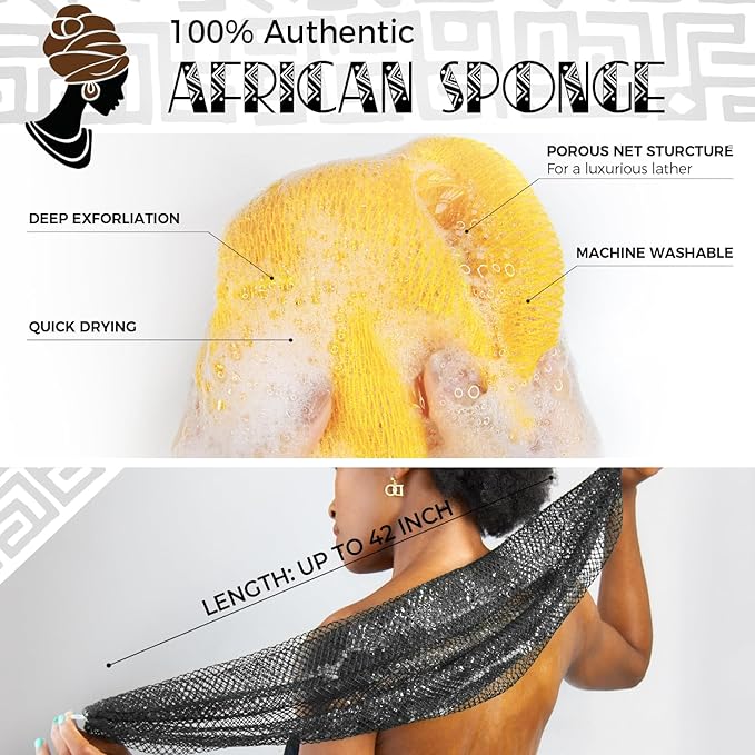 African Net Sponge with Knots - 2 Pieces Exfoliating Body Scrubber Bath Sponge - Back Scrubber Washcloth for Shower - Real African Scrub Exfoliator Body Care for Women
