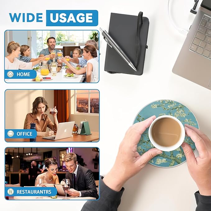 Drinks Coasters Set of 4, Almond Blossoms Round 4" Absorbent Ceramic Stone Coasters with Cork Base, Cute Coaster for Table Home Décor, Ideal Gifts for Women Men