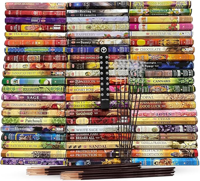 Hem Incense Sticks Variety Pack of 12 Randomly Selected Hexa Fragrances and Incense Stick Holder Bundle Total 240 Sticks