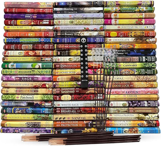 Hem Incense Sticks Variety Pack of 12 Randomly Selected Hexa Fragrances and Incense Stick Holder Bundle Total 240 Sticks