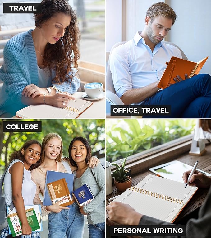 Large Spiral Notebook Journal for Women Men - 300 Numbered Lined Pages, College Ruled,B5 Hardcover Spiral Bound Notebook for School, Work, Note Taking, Writing, Leather Spiral Journal 7"x10"