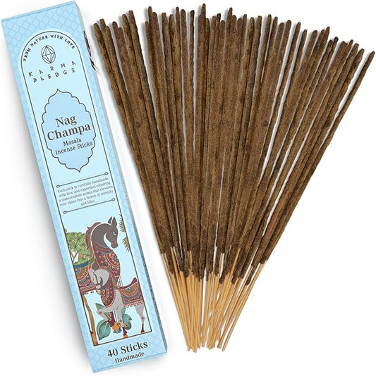 Incense Sticks, Nag Champa Incense, Made with Natural Ingredients, Hand Rolled Aromatic Masala, 40 Stick Pack, 45-60 Minute Burn Time, Best for Home Fragrance, Meditation, Yoga, Spiritual Healing