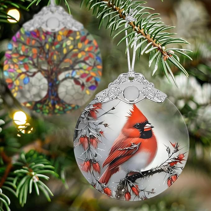 Christmas Ornaments - Stained Glass Cardinal Decor - Tree Ornament - Cardinal Gifts
