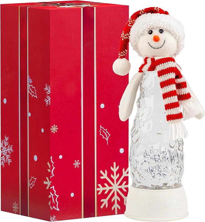 Christmas Snowman Decorations, Lighted Snowman Plush Swirling Glitter Musical Christmas Snow Globe Water Lantern for Table Mantel Desk Fireplace Home Holiday Decor