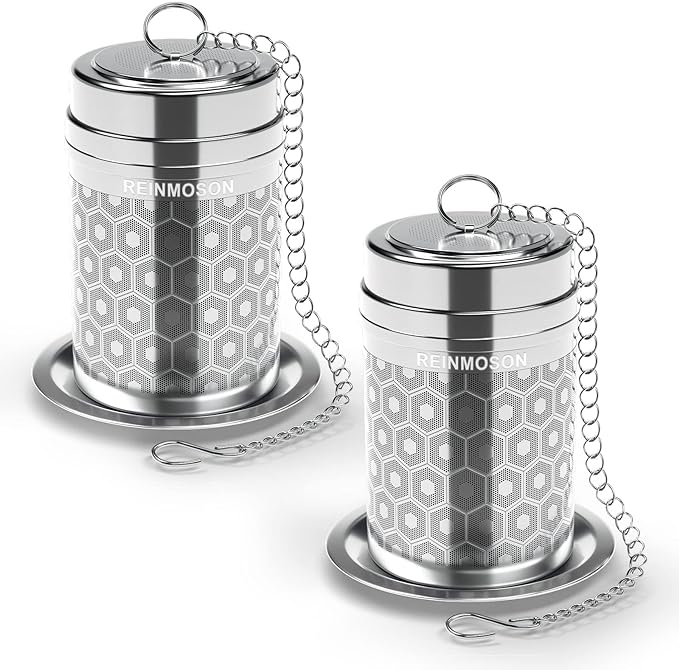 2 Pack Reinmoson Large Tea Infuser for Loose Tea & Spice Infuser for Cooking, Extra Fine Mesh Large Tea Strainers, 304 Stainless Steel Loose Leaf Tea Steeper for Black Tea, Rooibos, etc