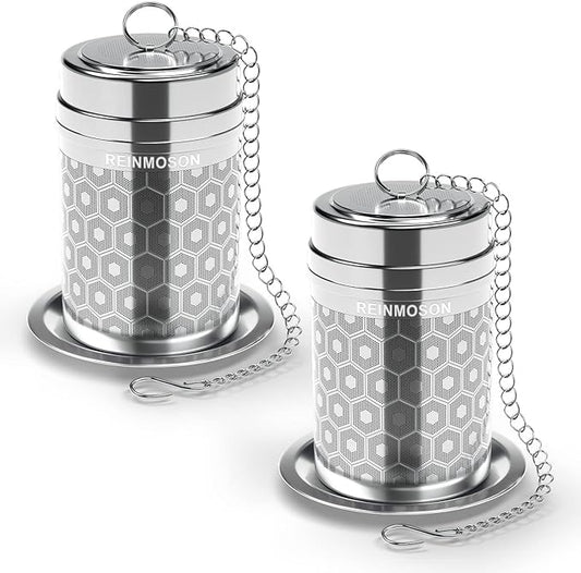 2 Pack Reinmoson Large Tea Infuser for Loose Tea & Spice Infuser for Cooking, Extra Fine Mesh Large Tea Strainers, 304 Stainless Steel Loose Leaf Tea Steeper for Black Tea, Rooibos, etc