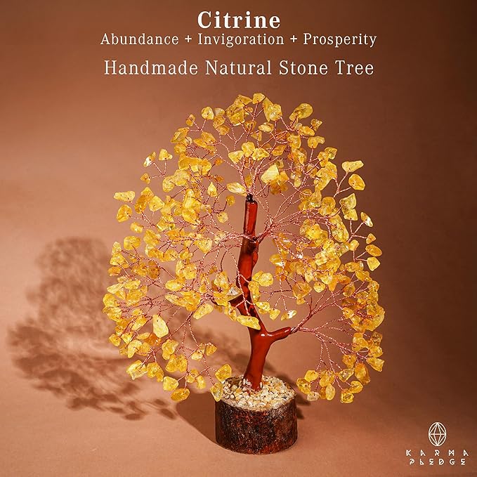 KARMAPLEDGE Crystal Tree Gifts for Women, Chakra Healing Citrine Crystals Handmade Tree of Life for Home and Office Desk Decoration, Reiki Healing, Good Luck, Positive Energy, Money, Birthday Gifts