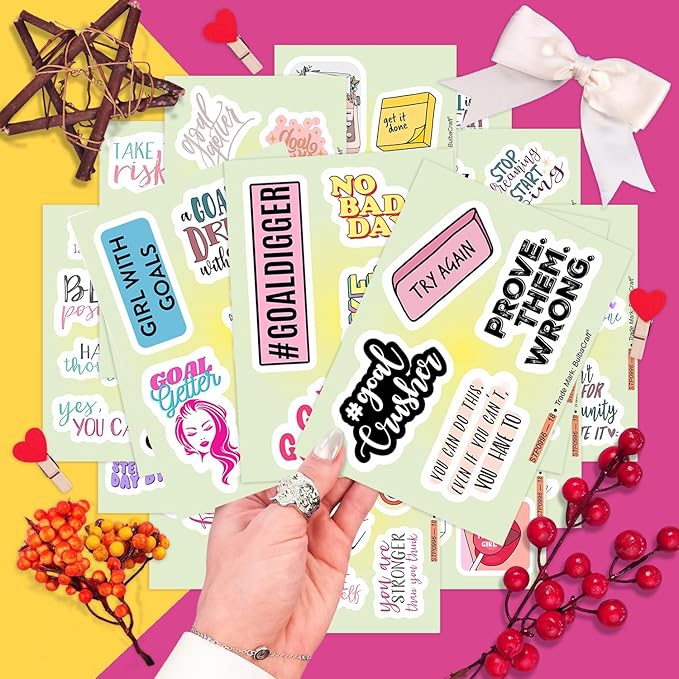 BulbaCraft Motivational Stickers for Adults - Goal Getter Party Favors & Decorations, Waterproof Vinyl Inspirational Decals for Water Bottle, Laptop, Gifts for Women & Men