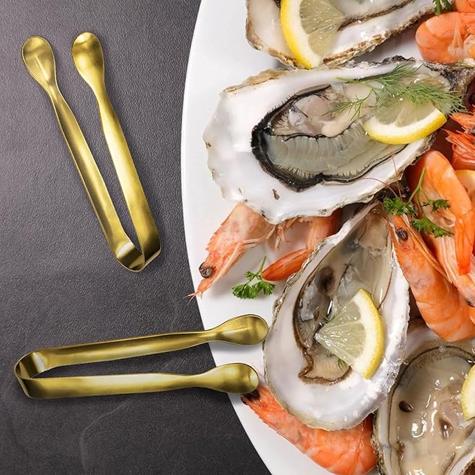 JCREN 12 Pcs Serving Tongs, Small Serving Utensils for Parties Catering Gold Tongs, Food-Grade 304 Stainless Steel Mini Appetizer Tongs for Tea Party Coffee Bar, 4 Inches - Gold