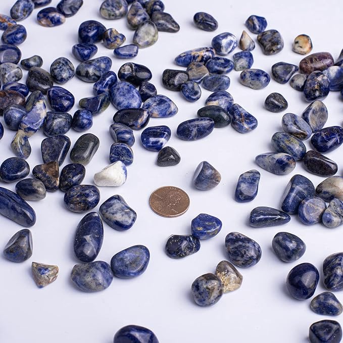 Polished Sodalite Crystals - 72 Pcs, 0.5" 10 oz Handpicked Natural Tumbled Gemstones Rocks, Pebbles for Reiki, Chakra, Healing Home Decor