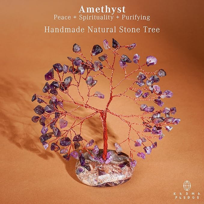 Amethyst Crystal Tree of Life Birthday Gift for Women, Mom, Handmade Healing Crystal Trees for 7 Chakra Balance, Positive Energy, Good Luck, Money, Reiki Healing, Home and Office Desk Decor