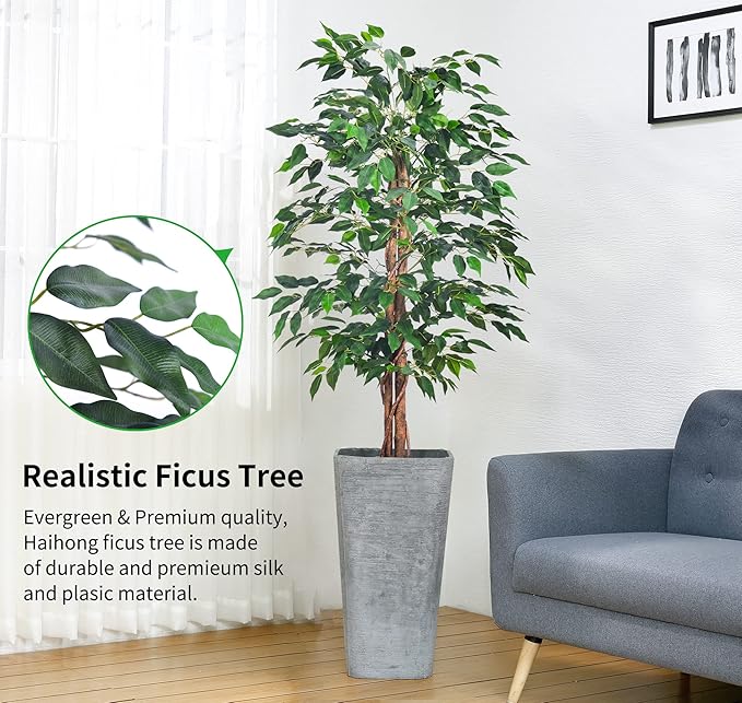 2Packs 4FT Artificial Ficus Tree, Fake Plants with Sturdy Plastic Nursery Pot,Faux Ficus Trees for Home Office Living Room Indoor Outdoor Decor Perfect Housewarming Gift (4FT-2Packs)