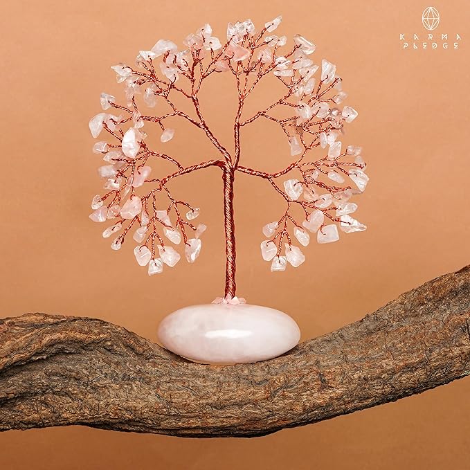 Rose Quartz Crystal Tree of Life Birthday Gifts for Women, Mom, Aesthetic Home Decoration, Office Desk Decor, Bonsai Feng Shui Chakra Tree for Positive Energy, Good Luck, Money, Reiki Healing Stone