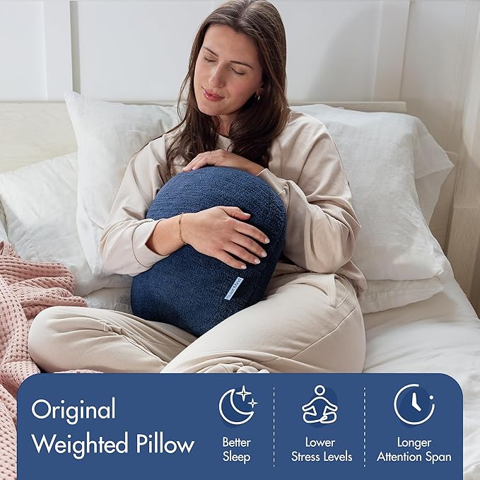 Quiet Mind Weighted Pillow for Adults 12 Lbs - Get Better Sleep - Sustainably Made and Chemical Free - Machine Washable (Large, Blueberry)